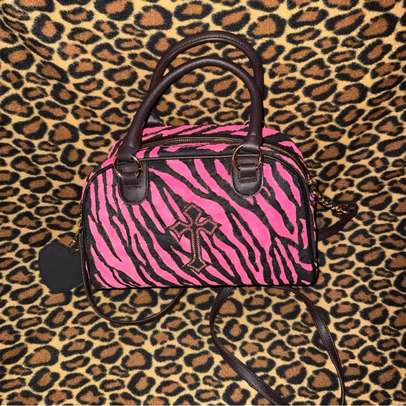 🩷🦓🖤NWT Custom Juicy Couture Hot Pink Zebra Rhinestone Y2K Satchel One of One 🩷🦓🖤 - Picture 6 of 9